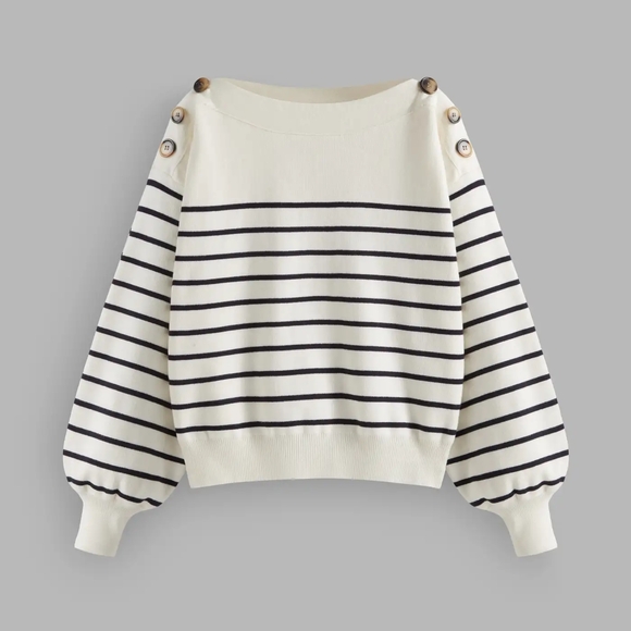 Cider Sweaters - NWT - Cider Black and White Striped Sweater with Button Accents